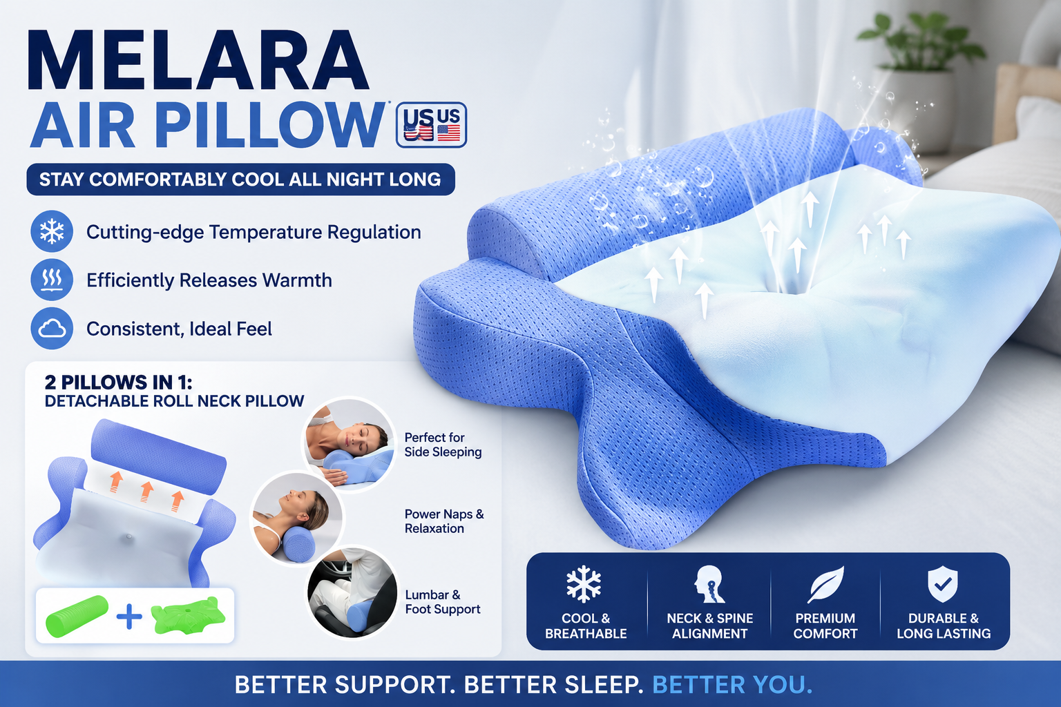 Melara Air Pillow US ergonomic adjustable neck support pillow