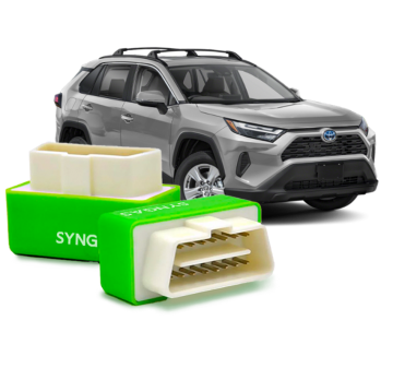 Driver using SynGas OBD Fuel Saver device inside a modern vehicle to improve fuel efficiency in Canada