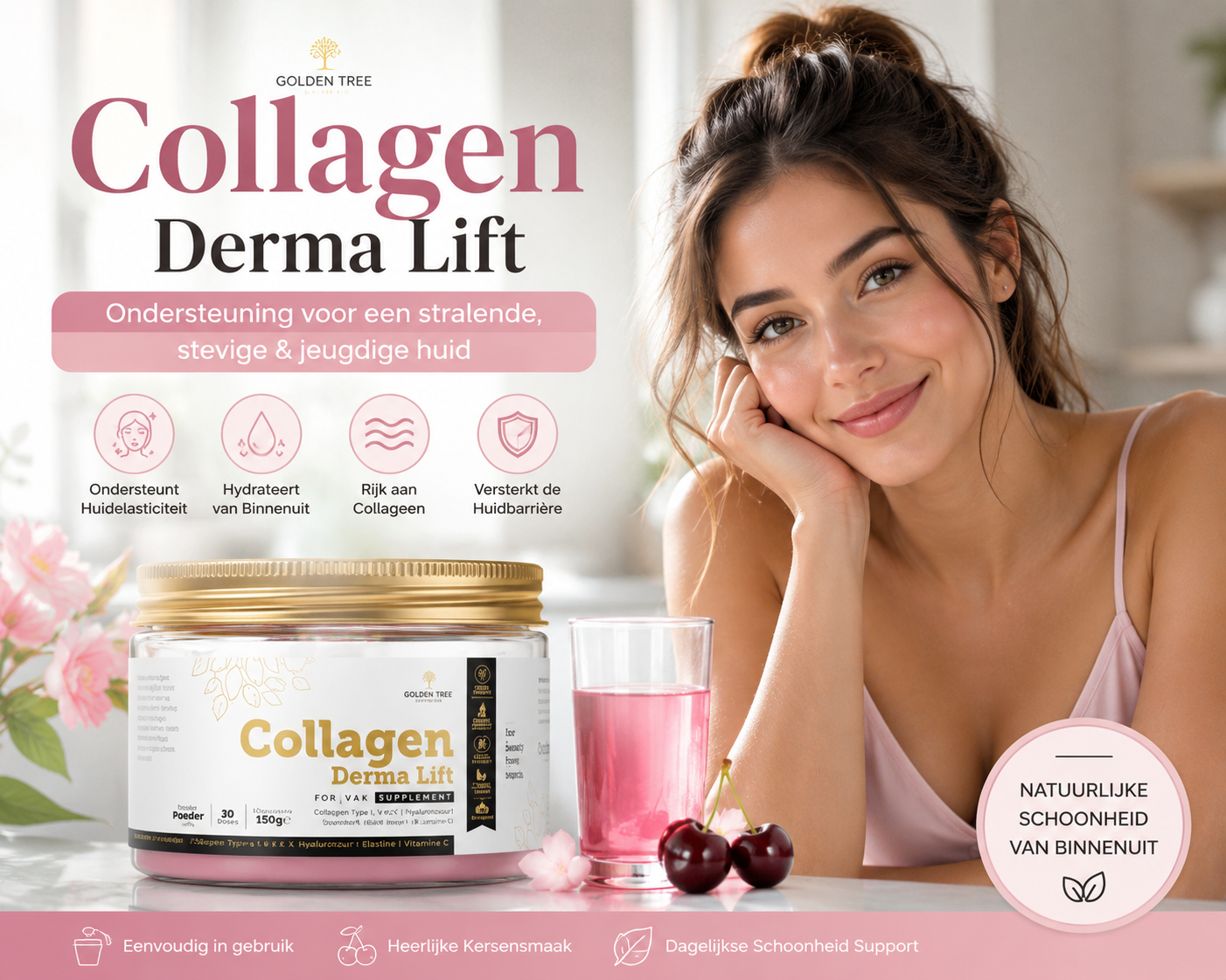 Young woman preparing a collagen beauty drink as part of her daily skincare and wellness routine for healthy, glowing skin.