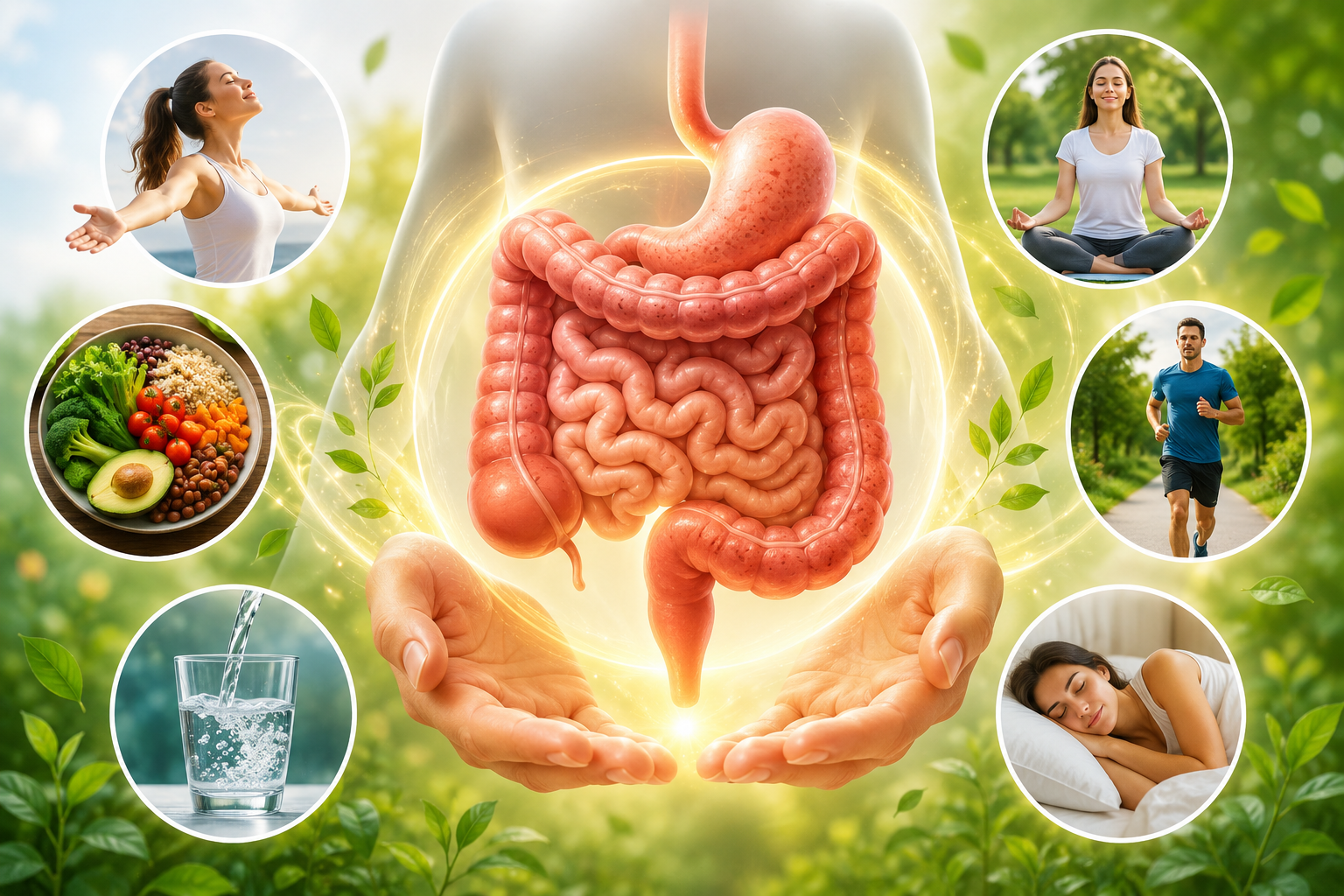 Healthy woman outdoors representing digestive wellness, gut balance, and natural digestive health support.