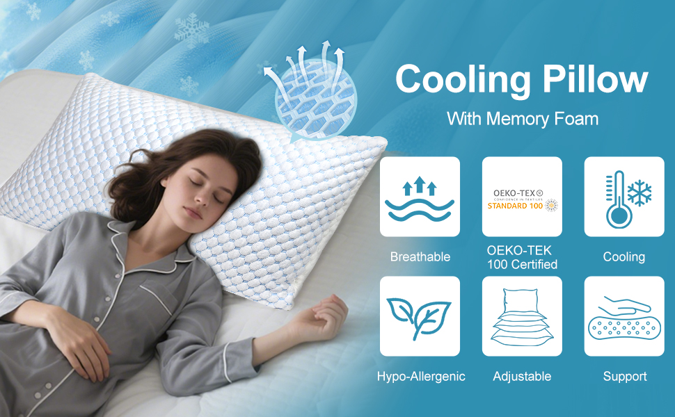 CoolPillow gel-infused memory foam pillow with ergonomic cervical support, breathable airflow channels, and a washable cover designed for cooler, more comfortable sleep in the USA.